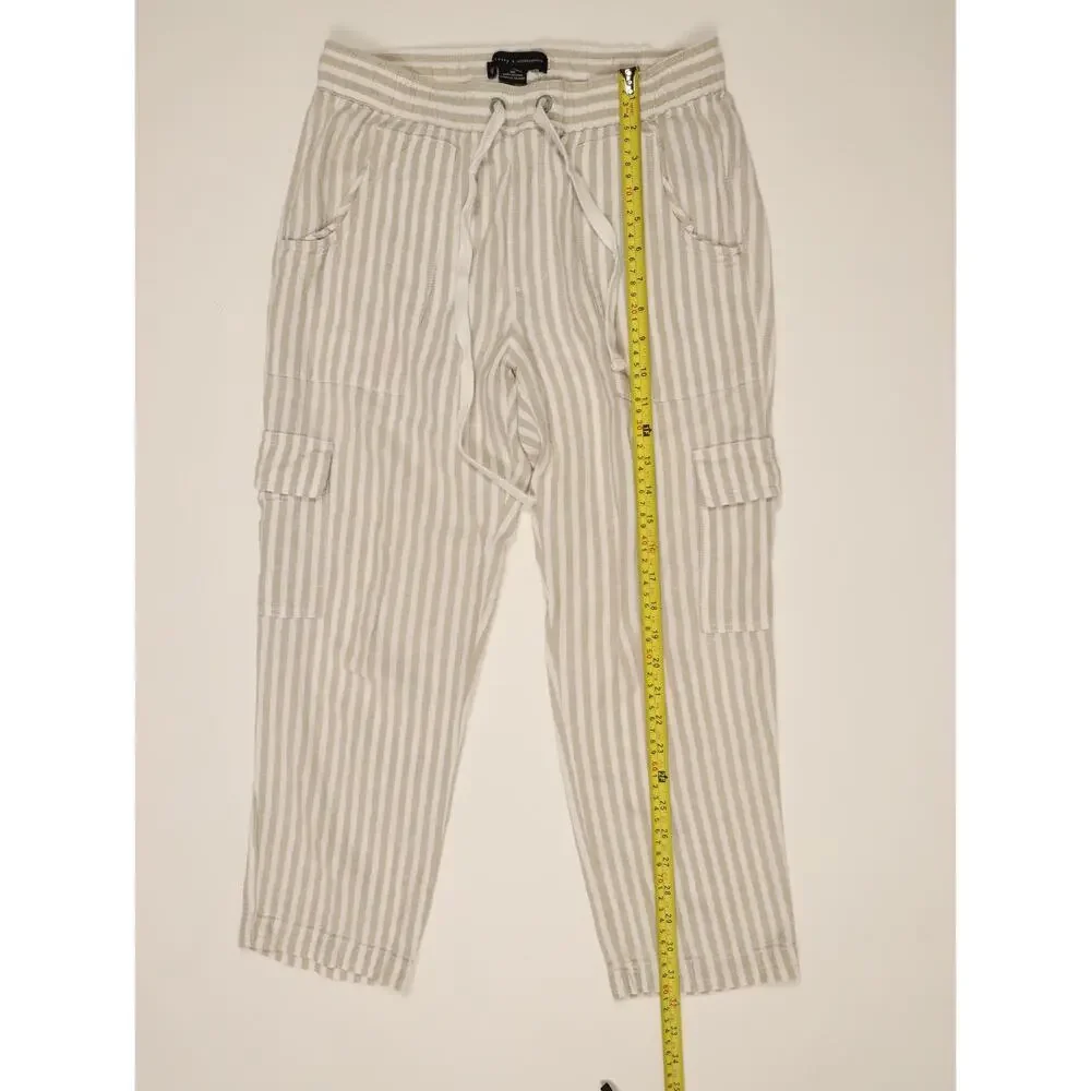 Sanctuary x Anthropologie Linen Blend Cargo Pants Striped Coastal Boho XS New